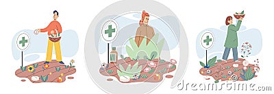Herbal oils natural medicines. Scientist or doctor making alternative medicine herb Vector Illustration