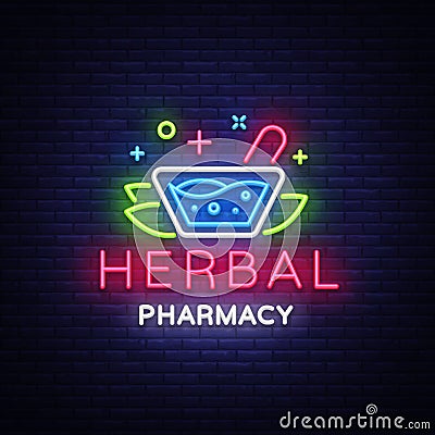 Herbal Pharmacy neon sign vector. Pharmacy Design template neon sign, light banner, neon signboard, nightly bright Vector Illustration