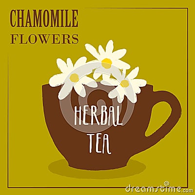 Herbal tea with chamomile flowers. The design of the label Vector Illustration