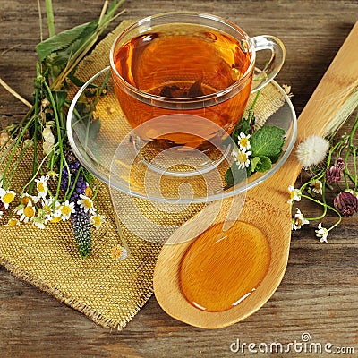 Herbal tea and honey Stock Photo