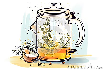 herbal tea steeping in a modern glass kettle Stock Photo