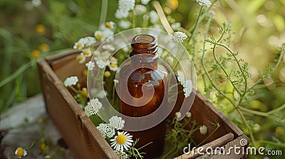 Herbal Tincture Bottle in Plastic Crate Stock Photo