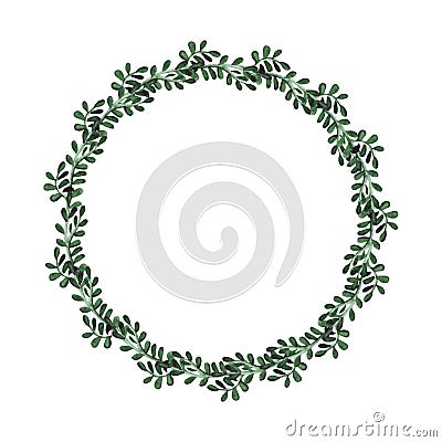 Herbal Wreath With Watercolor Deep Green Leaves Stock Photo