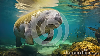 herbivore sea cow Cartoon Illustration