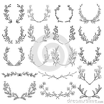 Herbs, Plants and Flowers. Branches, Laurels, Brackets Vector Illustration