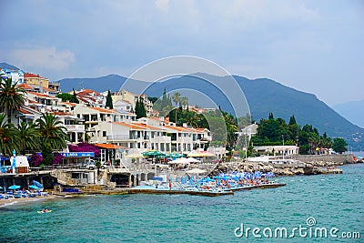 Herceg Novi is a coastal town in Montenegro located at the entrance to the Bay of Kotor and at the foot of Mount Orjen Editorial Stock Photo