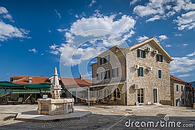 Herceg Novi old town square with drinkable water Stock Photo