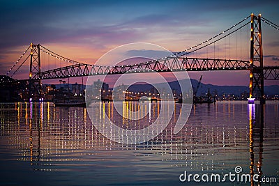 Hercilio Luz Bridge at Sunset Stock Photo