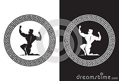 Hercules inside a Greek Key back view Stock Photo