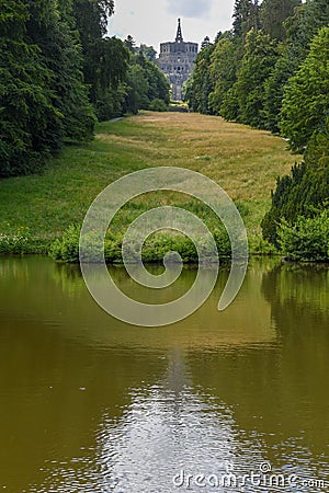 Hercules monument of Wilhelmshoehe Mountainpark at Kassel on Germany Editorial Stock Photo