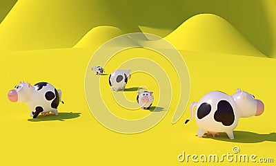 Herd of cows. 3d rendering Stock Photo