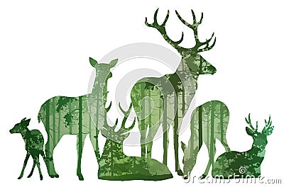 Herd of deer silhouette Vector Illustration