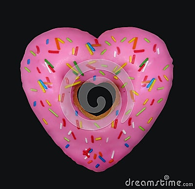 Heart shaped donut on black Stock Photo