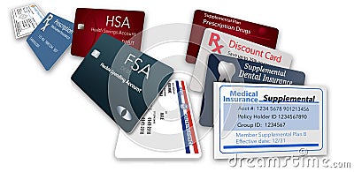 Here is an illustration with nine of the healthcare insurance cards you might be carrying. Cartoon Illustration