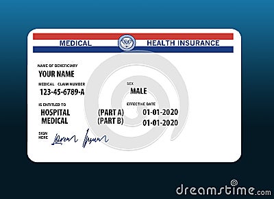 Here is a mock, generic, 2020 Medicare Health Insurance card. Stock Photo