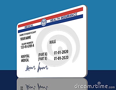 Here is a mock, generic, 2020 Medicare Health Insurance card. Stock Photo