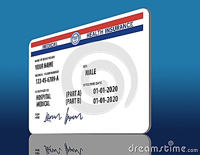 Here is a mock, generic, 2020 Medicare Health Insurance card. Stock Photo