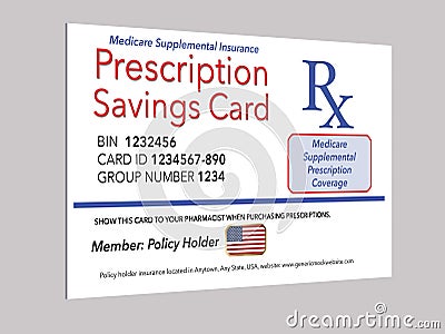 Here is a mock, generic Medicare prescription supplemental insurance card Cartoon Illustration