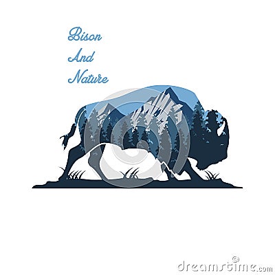 Wild bull and nature illustration Vector Illustration