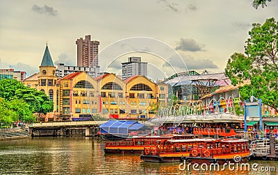 Heritage boats on the Singapore River Stock Photo