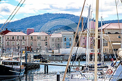 Heritage buildings around the port in Hobart, Tasmania, Australia Editorial Stock Photo