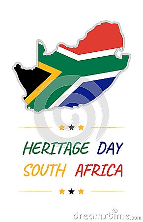 Heritage Day concept, flag in the form of a contour of the territory of South Africa. Cartoon Illustration