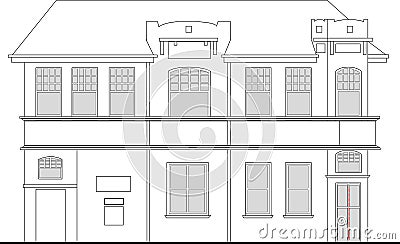 Heritage mansion building front Cartoon Illustration