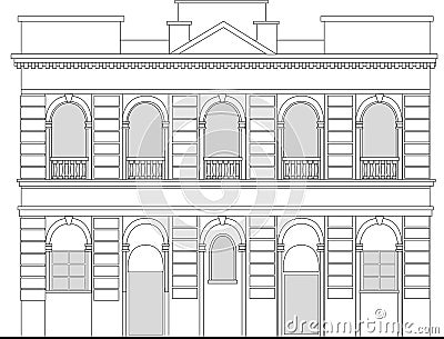 Heritage mansion building house Cartoon Illustration