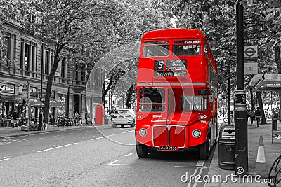 Londoner red double decker vintage bus in a street. Editorial Stock Photo