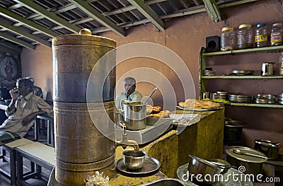 Vintage Brass South indian filter coffee drip maker in coffee shope Mysore Editorial Stock Photo