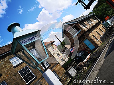Heritage Steam Railway Station, Lamp Post and Signal Box Editorial Stock Photo