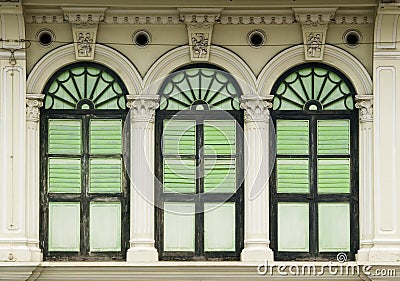 Heritage Windows, Penang, Malaysia Stock Photo