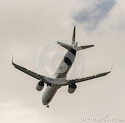 Passenger jet on finals to land at Heraklion, Crete, Greece. Editorial Stock Photo