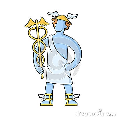 Hermes, ancient Greek god of Roadways, Travelers, Merchants and Thieves, messenger of the gods. Mythology. Flat vector Vector Illustration