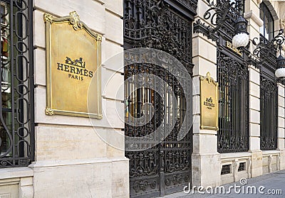 Hermes brand logo store in Madrid, Spain Editorial Stock Photo