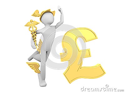 Hermes (Mercury) with Caduceus and Pound Sign Stock Photo