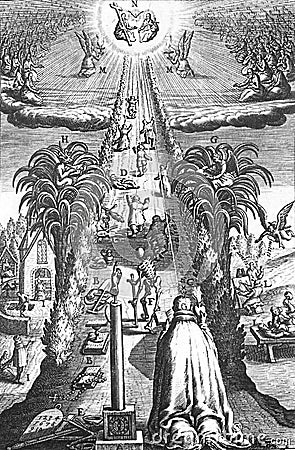 Hermetic image taken from the religious book via vitae aeternae by a. sucquet Editorial Stock Photo