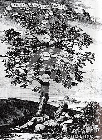 Hermetic mystical illustration of kircher`s family tree of noe Cartoon Illustration