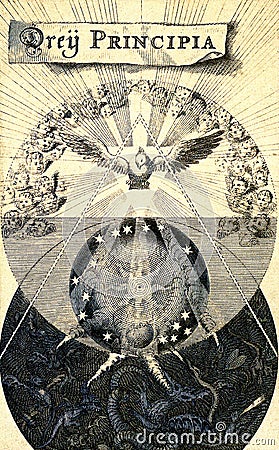 hermetic theosic illustration of the world of light and darkness by jacob bohme Editorial Stock Photo