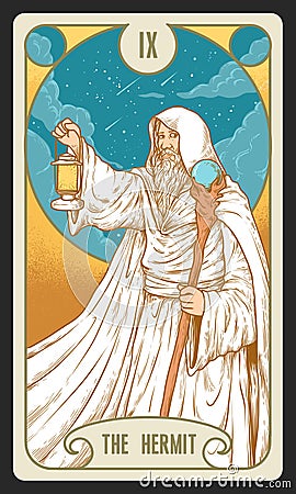 The Hermit Tarot Design Cartoon Illustration