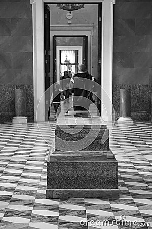 The Hermitage, Dionysus Hall. Empty pedestals of exhibits moved to a thematic exhibition Editorial Stock Photo