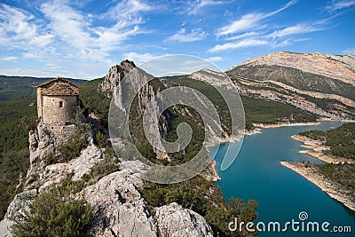 Hermitage of La Pertusa and the Montsec Stock Photo