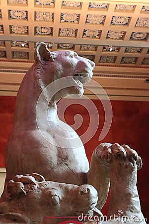 Hermitage Museum. Hall of Dionysus. Panther, marble roman statue Editorial Stock Photo