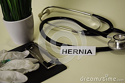 Hernia with inspiration and healthcare/medical concept on desk background Stock Photo
