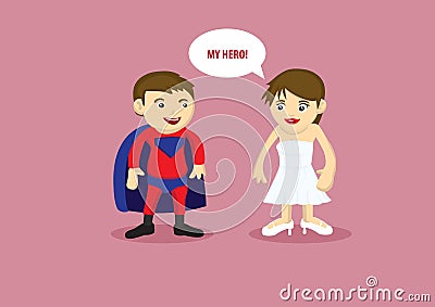 Hero and Damsel Vector Cartoon Illustration Vector Illustration