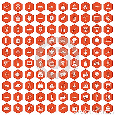 100 hero icons hexagon orange Vector Illustration