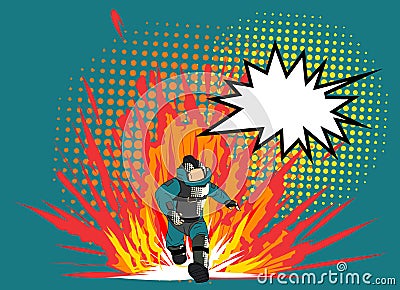 Pop art style comic art and halftone vector.Bomb Disposal Expert comic vector.pop art Man in EOD Suit with balloon. Vector Illustration