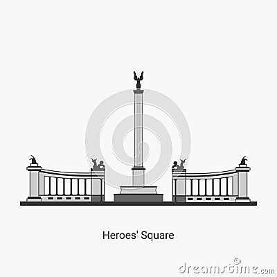 Heroes`s Square in Hungary capital icon. Budapest famous architectural landmark isolated on white background. Historical Hungaria Vector Illustration