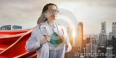 Heroic doctor fighting with epidemic Stock Photo