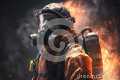 Firefighter wearing oxygen mask, AI generative Stock Photo